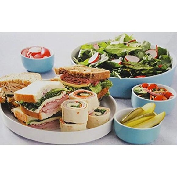 Laurie Gates California Designs Serve Set 5 Pieces White Light Blue New In Box - Picture 4 of 6